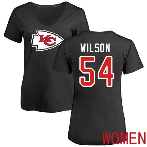 Women Kansas City Chiefs #54 Wilson Damien Black Name and Number Logo Slim Fit NFL T Shirt->nfl t-shirts->Sports Accessory